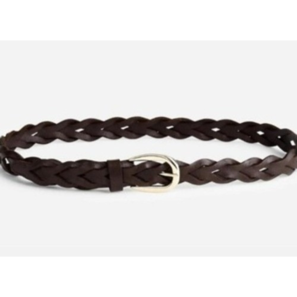Madewell Braided Leather Belt Dark Brown Gold Buckle XXS-S NU159 New